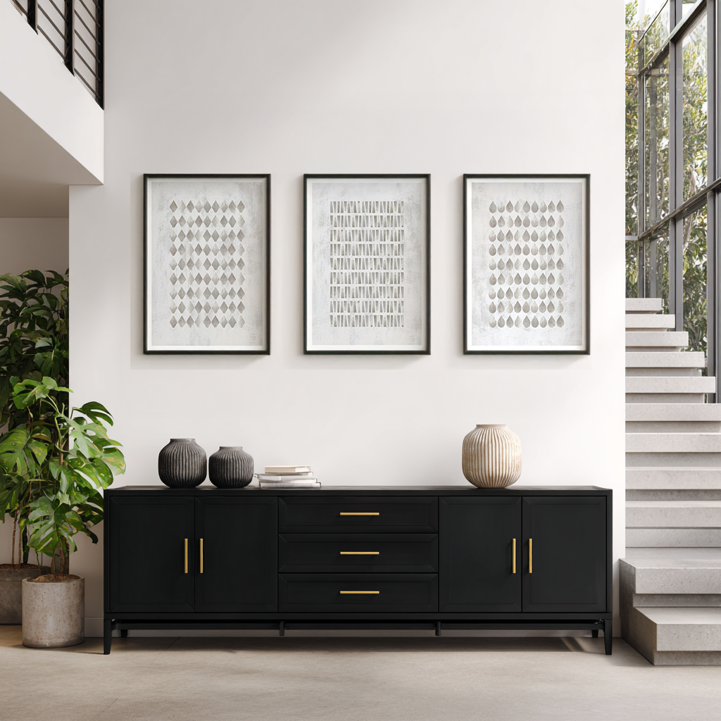 SET OF THREE - GEOMETRIC GREY ART PRINT