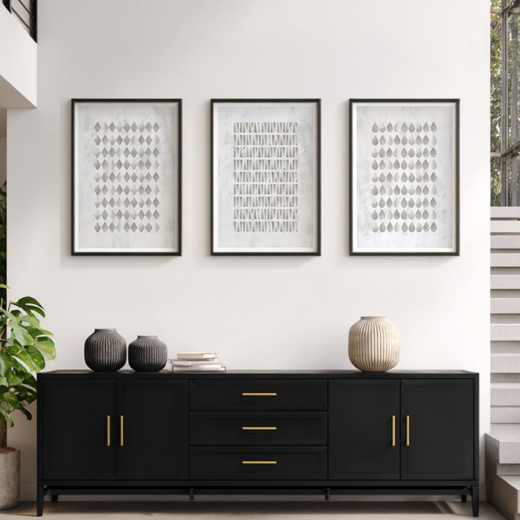 SET OF THREE - GEOMETRIC GREY ART PRINT