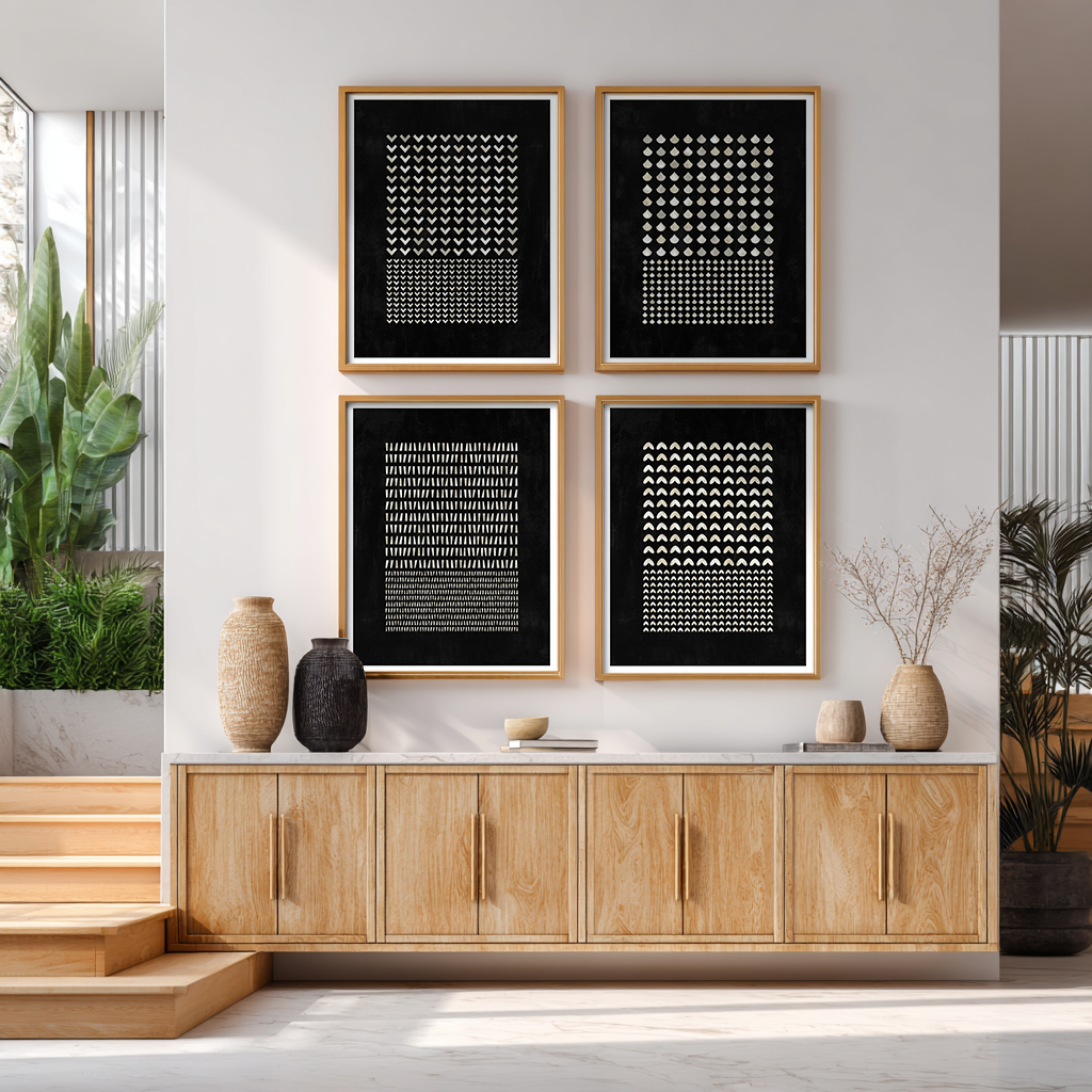 SET OF FOUR - GEOMETRIC BLACK ART PRINT