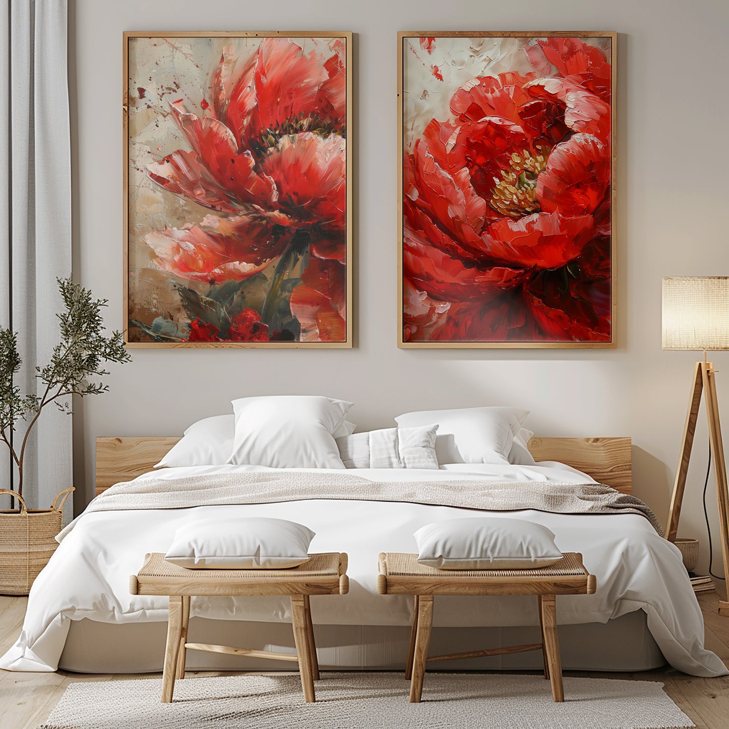 SET OF TWO - DARK PINK PEONY CANVAS