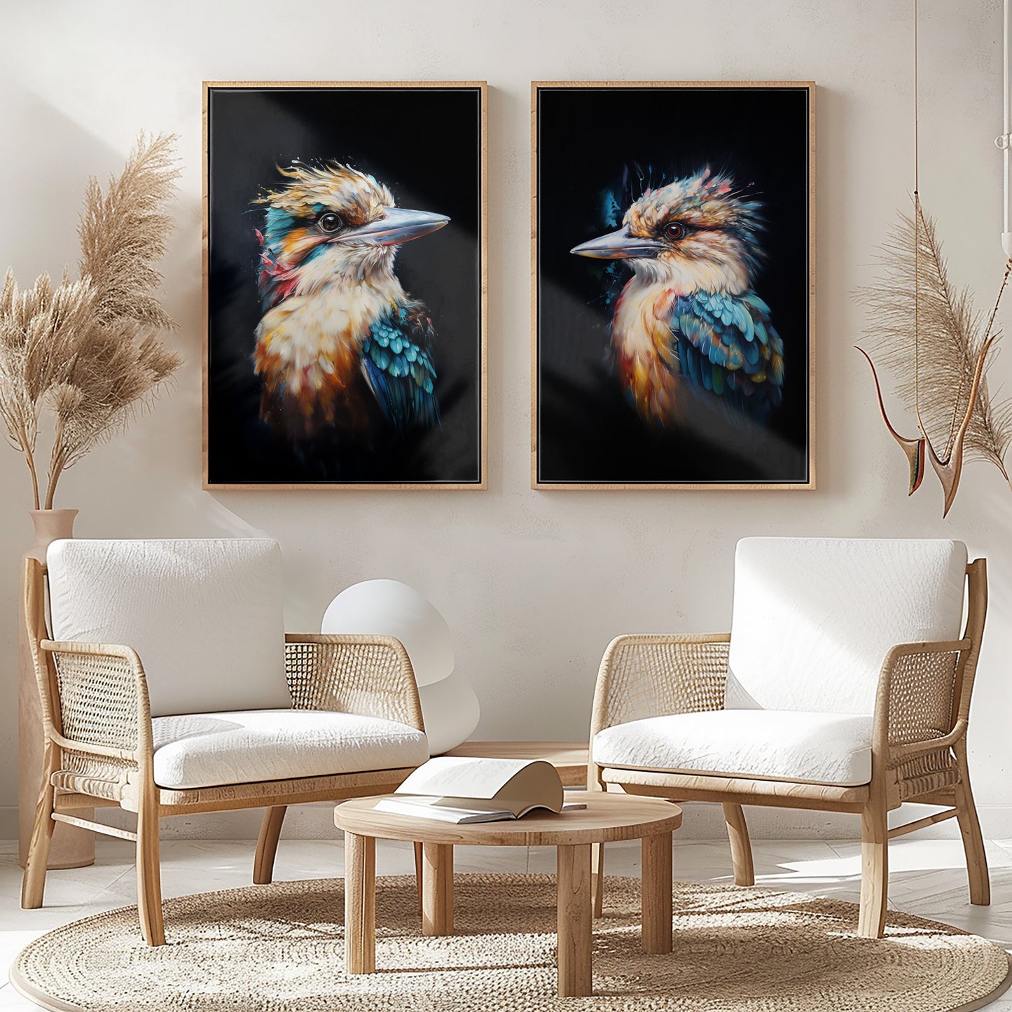 SET OF TWO - KOOKABURRA IN WATERCOLOUR CANVAS