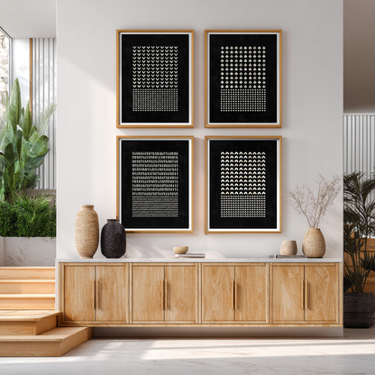 SET OF FOUR - GEOMETRIC BLACK ART PRINT